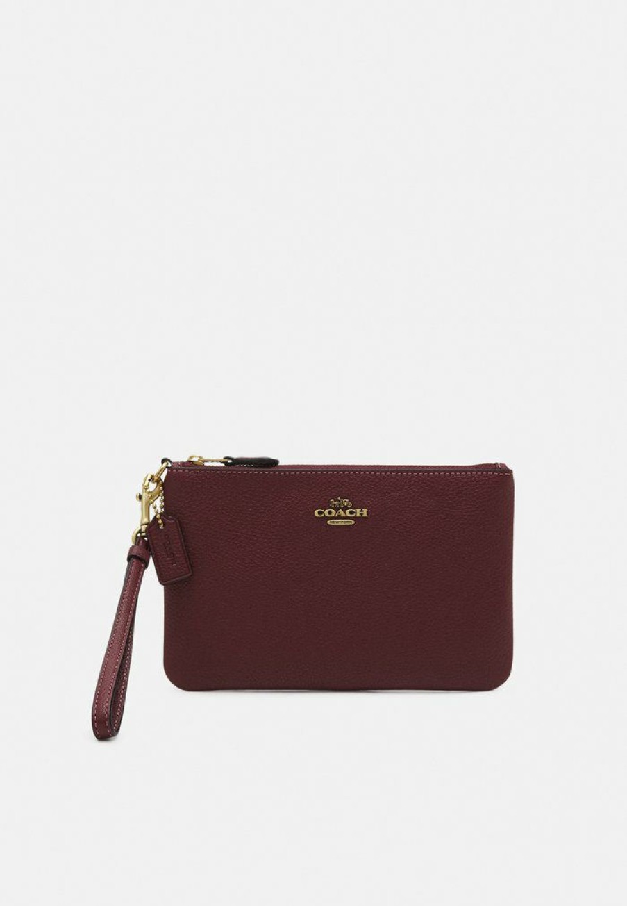 Online Best Pirce Coach Polished Pebble Small Wristlet Clutch Wine