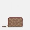 New Best Deal Coach Coated Signature Small Zip Around Card Case Wallet Tan Rust