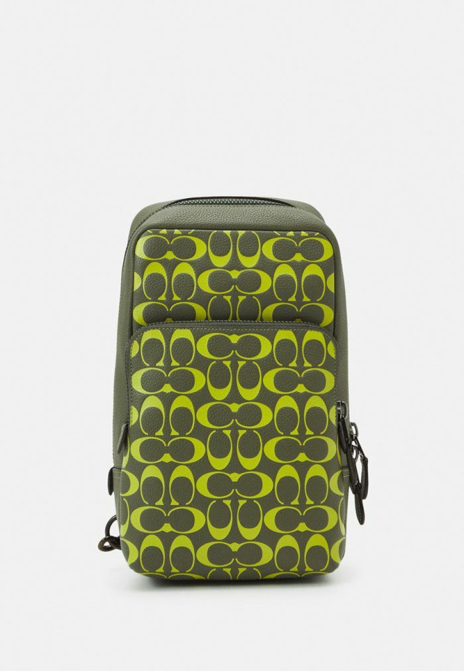 New Buy Coach Gotham Pack Signature Pebble Unisex Across Body Bag Army Green/Key Lime