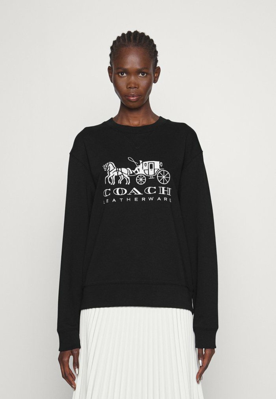 Hot New Coach Evergreen Horse And Carriage Crewneck Sweatshirt Black