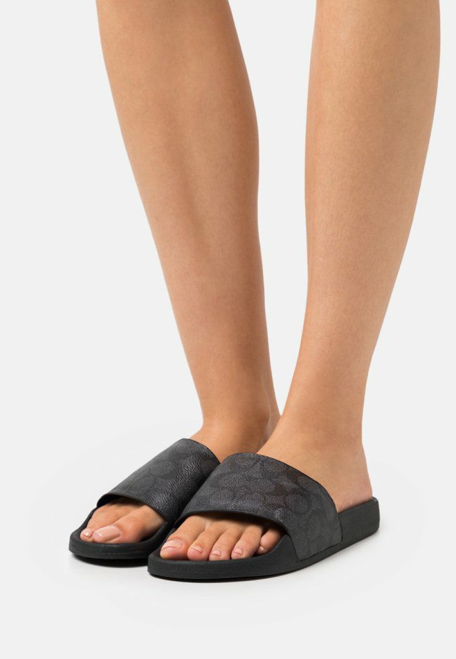 New Cheapest Coach Udele Coated Slide Mules Charcoal/Black