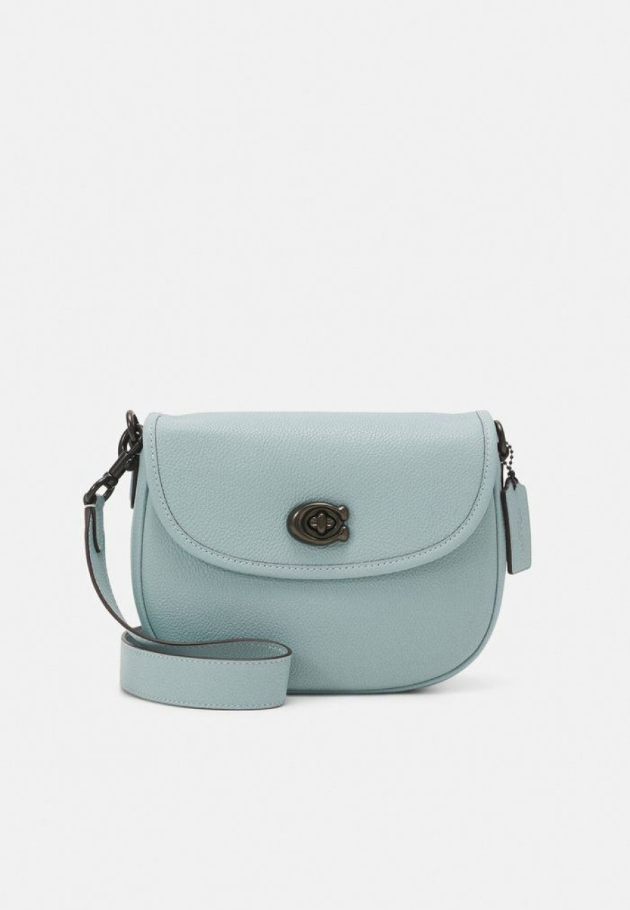 New Cheap Coach Polished Pebble Willow Saddle Bag Across Body Bag Aqua