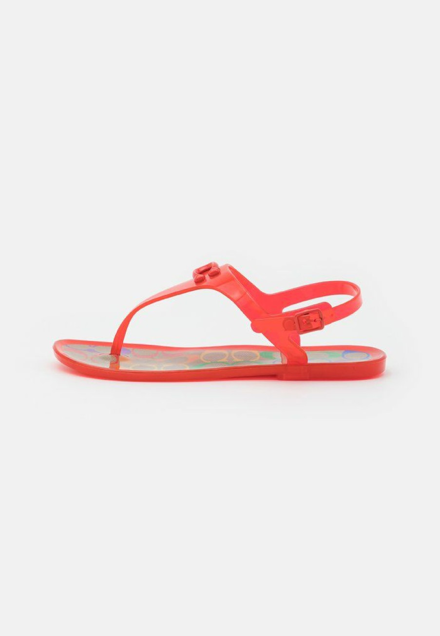 New Buy Coach Natalee T-Bar Sandals Red Orange