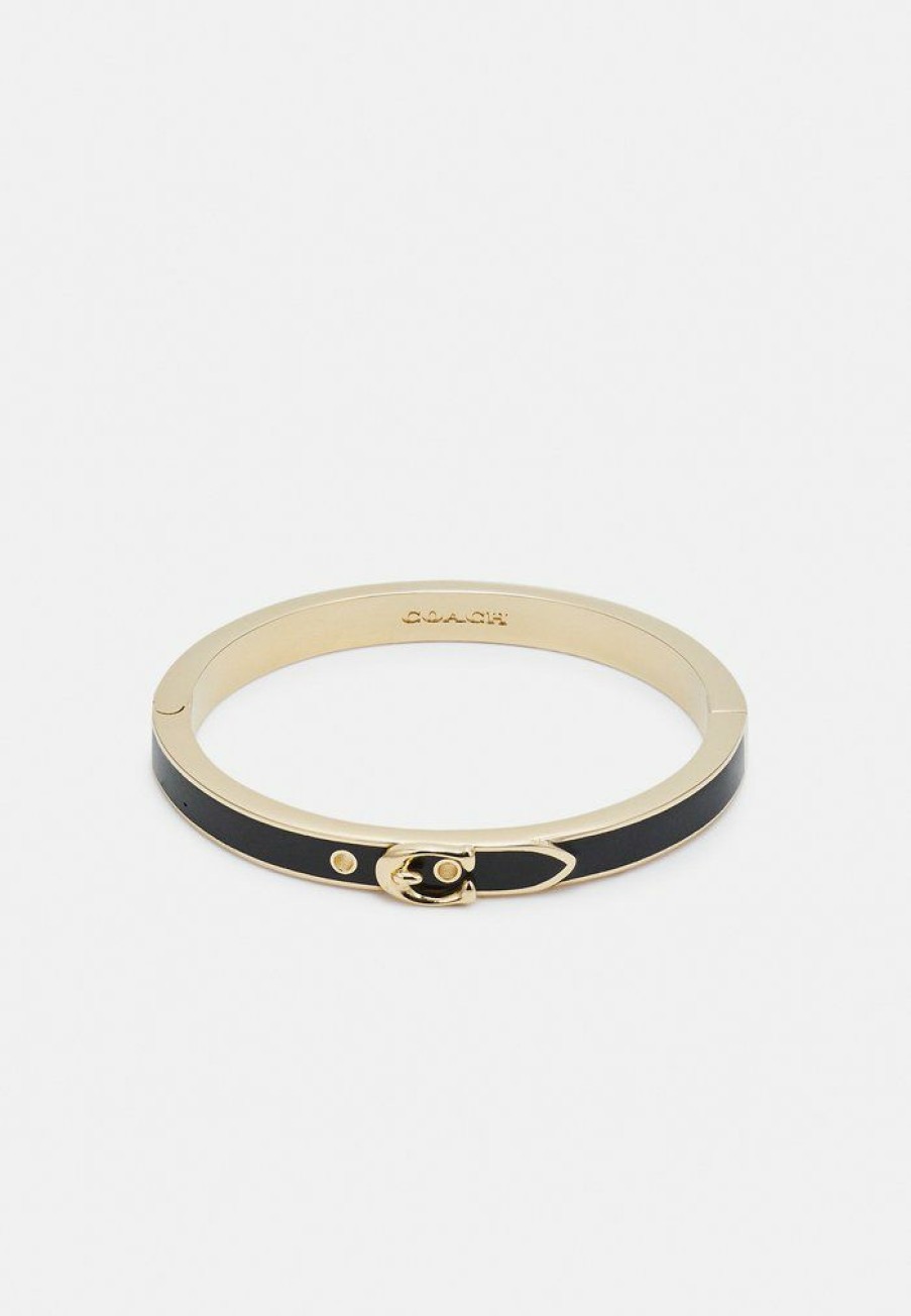 New Best Sale Coach C Buckle Thin Bangle Bracelet Gold-Coloured/Black