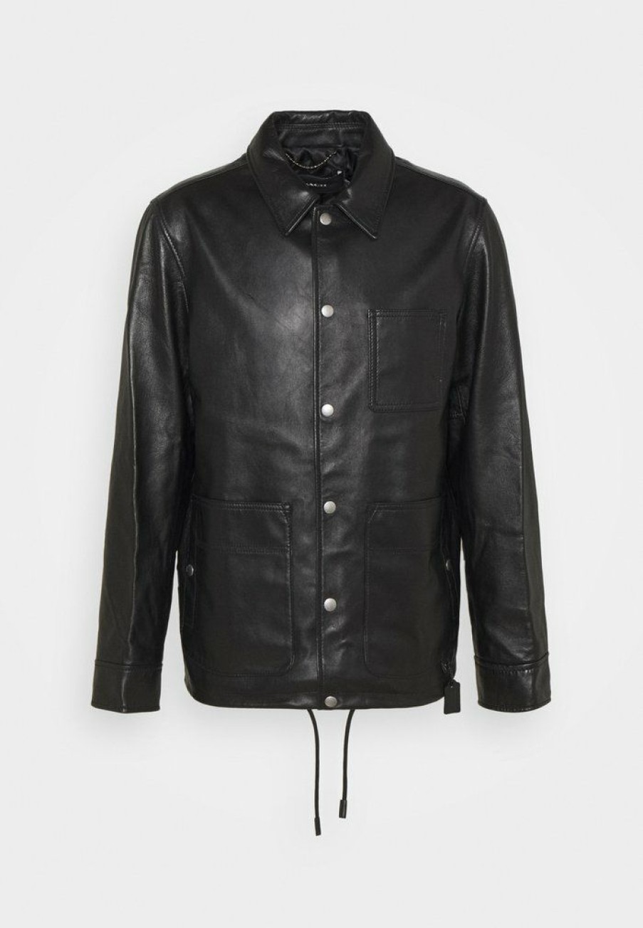 Hot New Coach Pocket Jacket Leather Jacket Black