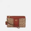 Clearance Deals Coach Coated Signature Zip Wristlet Wallet Tan/Rust