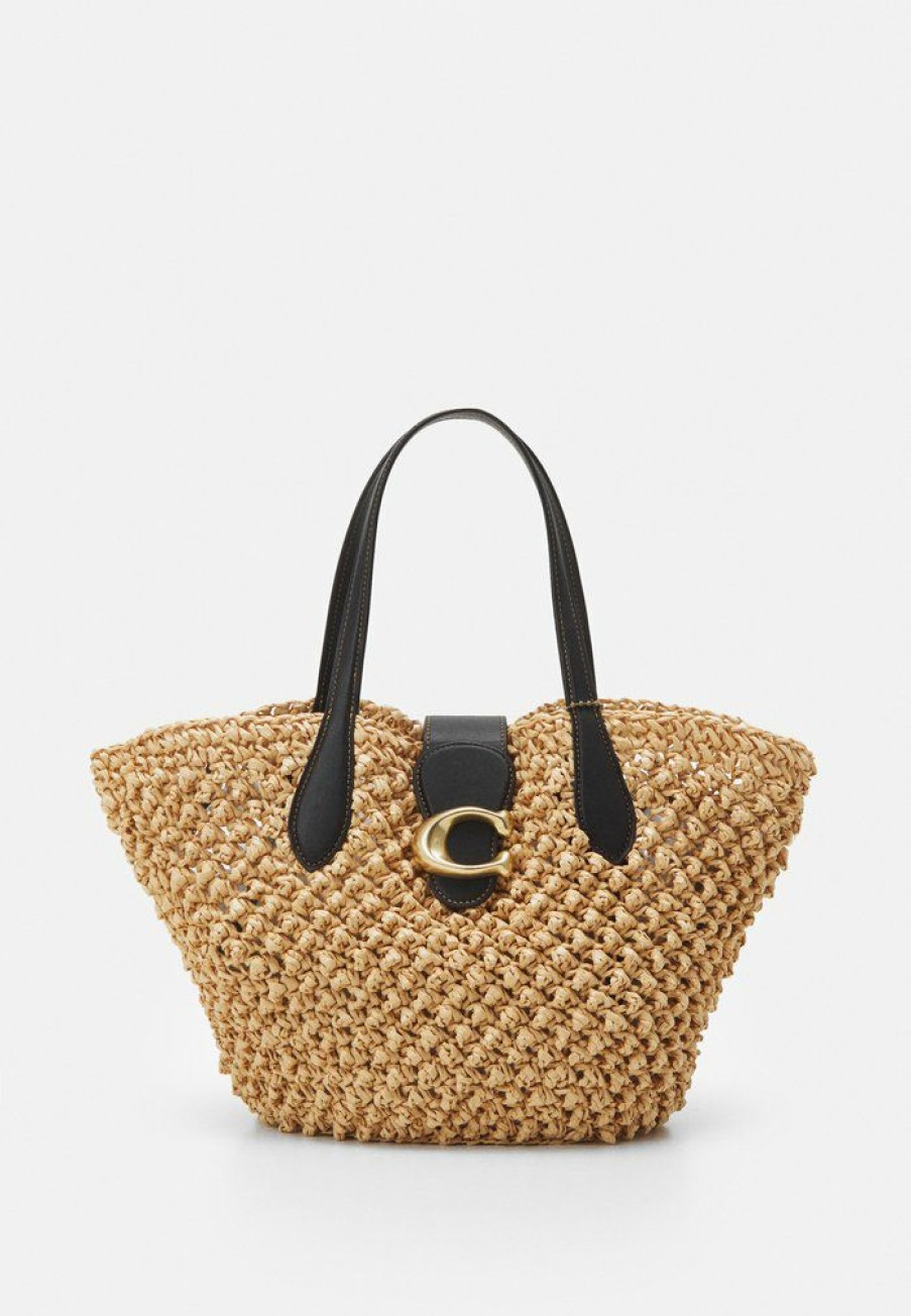 Clearance Coupon Coach Small Popcorn Texture Tote Set Handbag Natural/Black