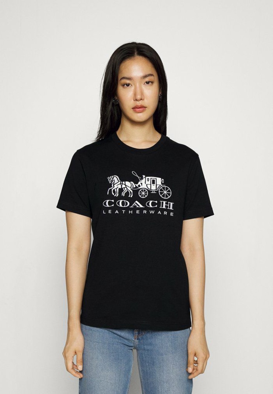 Clearance Promo Coach Evergreen Horse And Carriage Tee Print T-Shirt Black