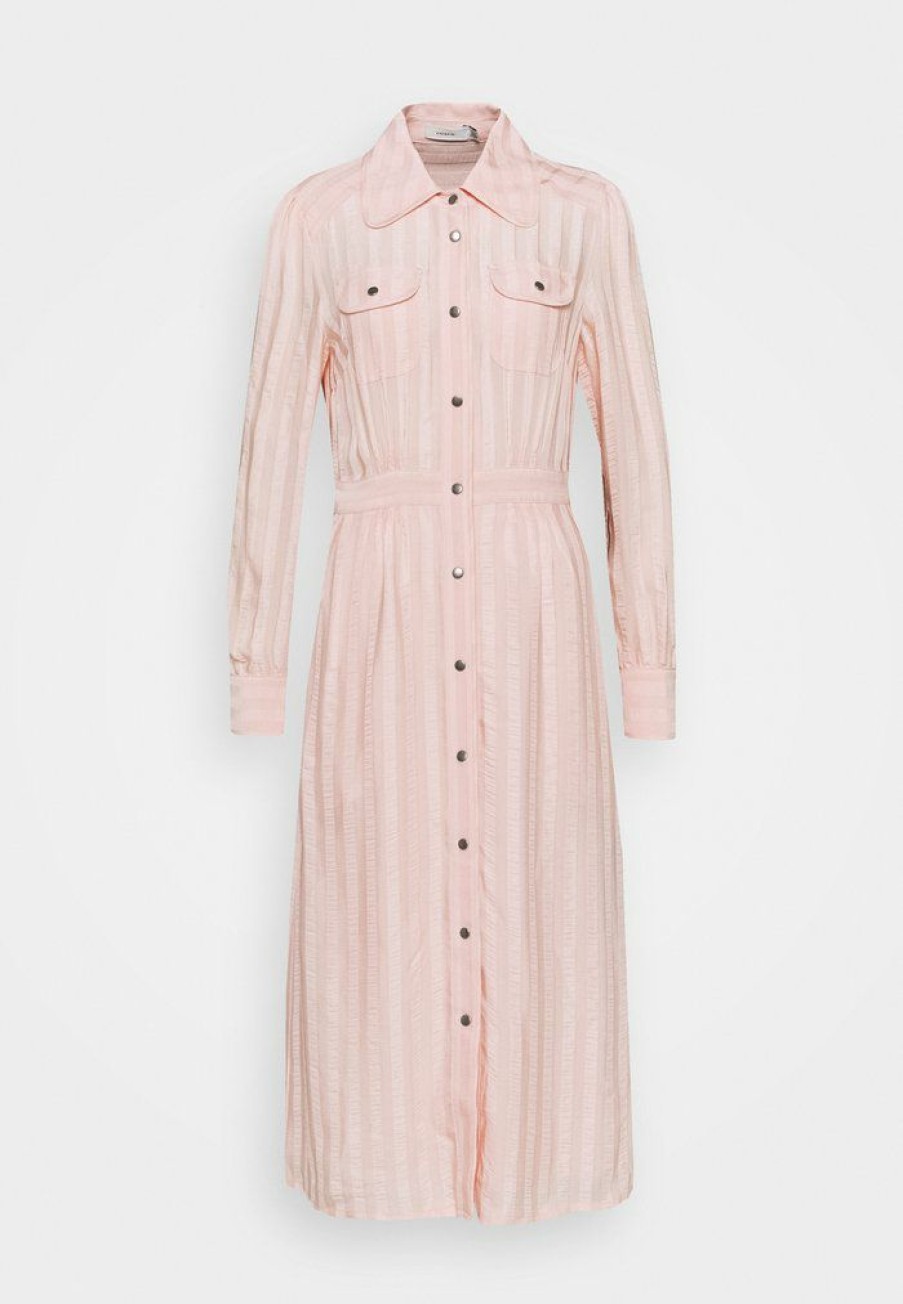 Wholesale Promo Coach Long Striped Dress Shirt Dress Cloud Pink