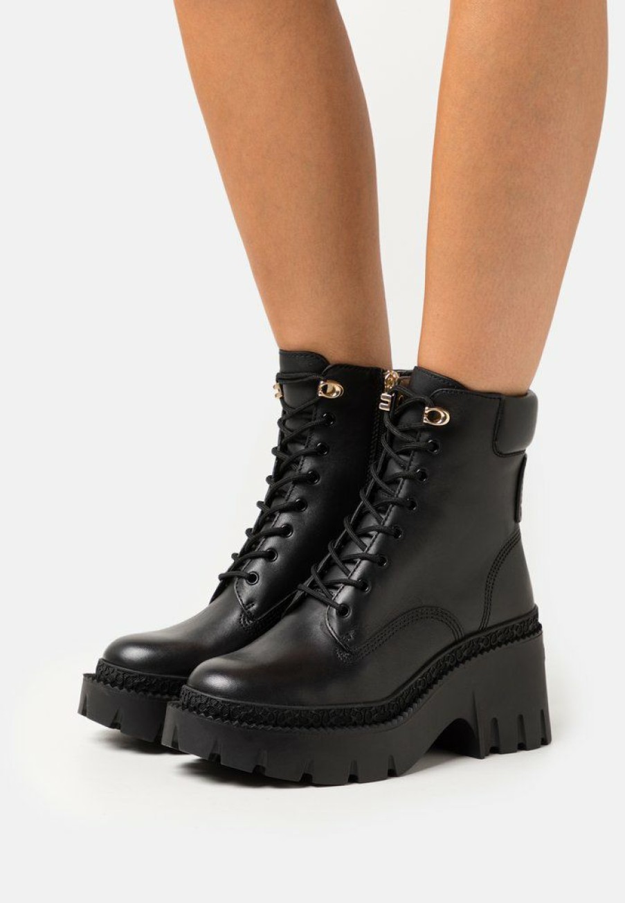 Clearance Flash Sale Coach Ainsely Platform Ankle Boots Black