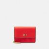 Best Coupon Coach Polished Pebbled Half Flap Card Case Wallet Red Orange