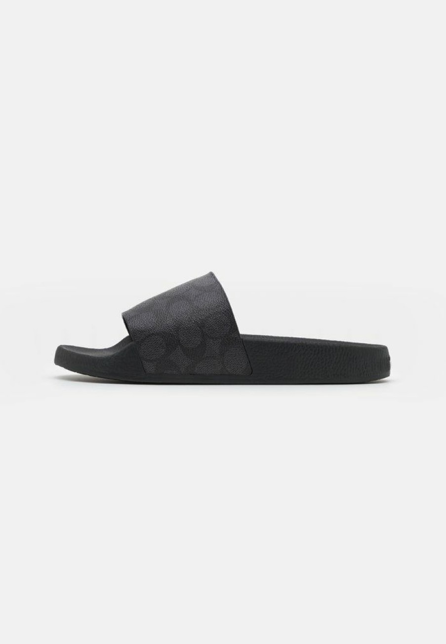 Clearance Brand New Coach Signature Coatedpool Slide Mules Charcoal