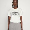 Wholesale Flash Sale Coach Evergreen Horse Carriage Basic T-Shirt White