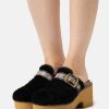 New Cheapest Coach Dylan Shearling Heeled Mules Black/Oak