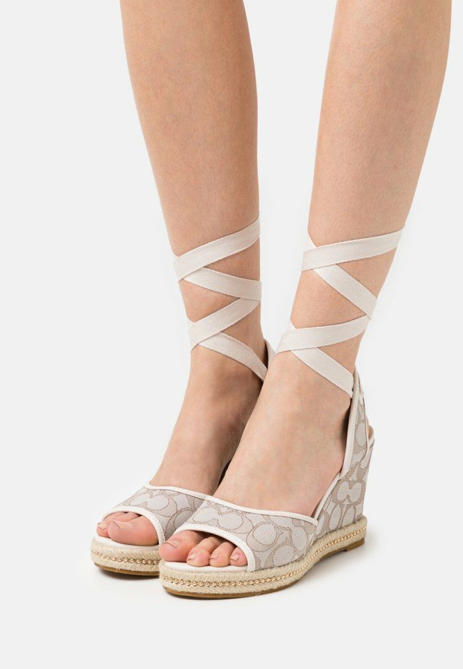 Online Buy Coach Page Wedge Platform Sandals Stone/Chalk