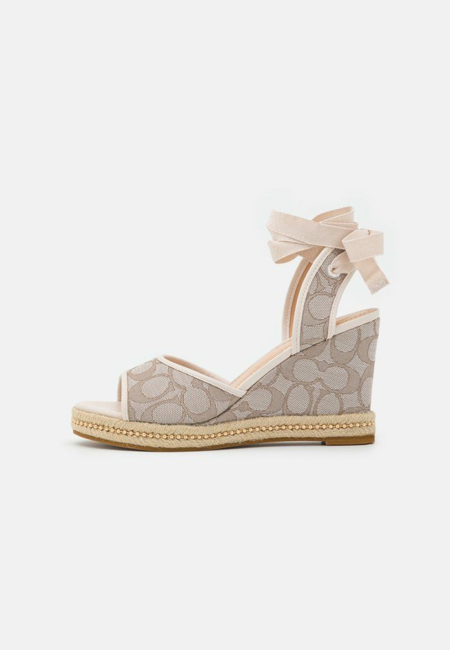 Online Buy Coach Page Wedge Platform Sandals Stone/Chalk